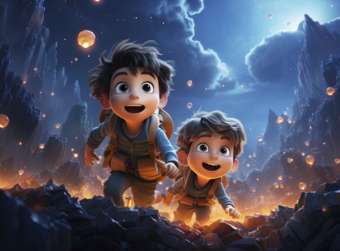 A cute kids exploring the moon. 3D cartoon, colorful background, bright colors, happy expression, , playful design, . --ar 16:9 --stylize 500 --v 5.2 Job ID: 42cb7b5e-23d5-4609-a25a-74aafd635d26
